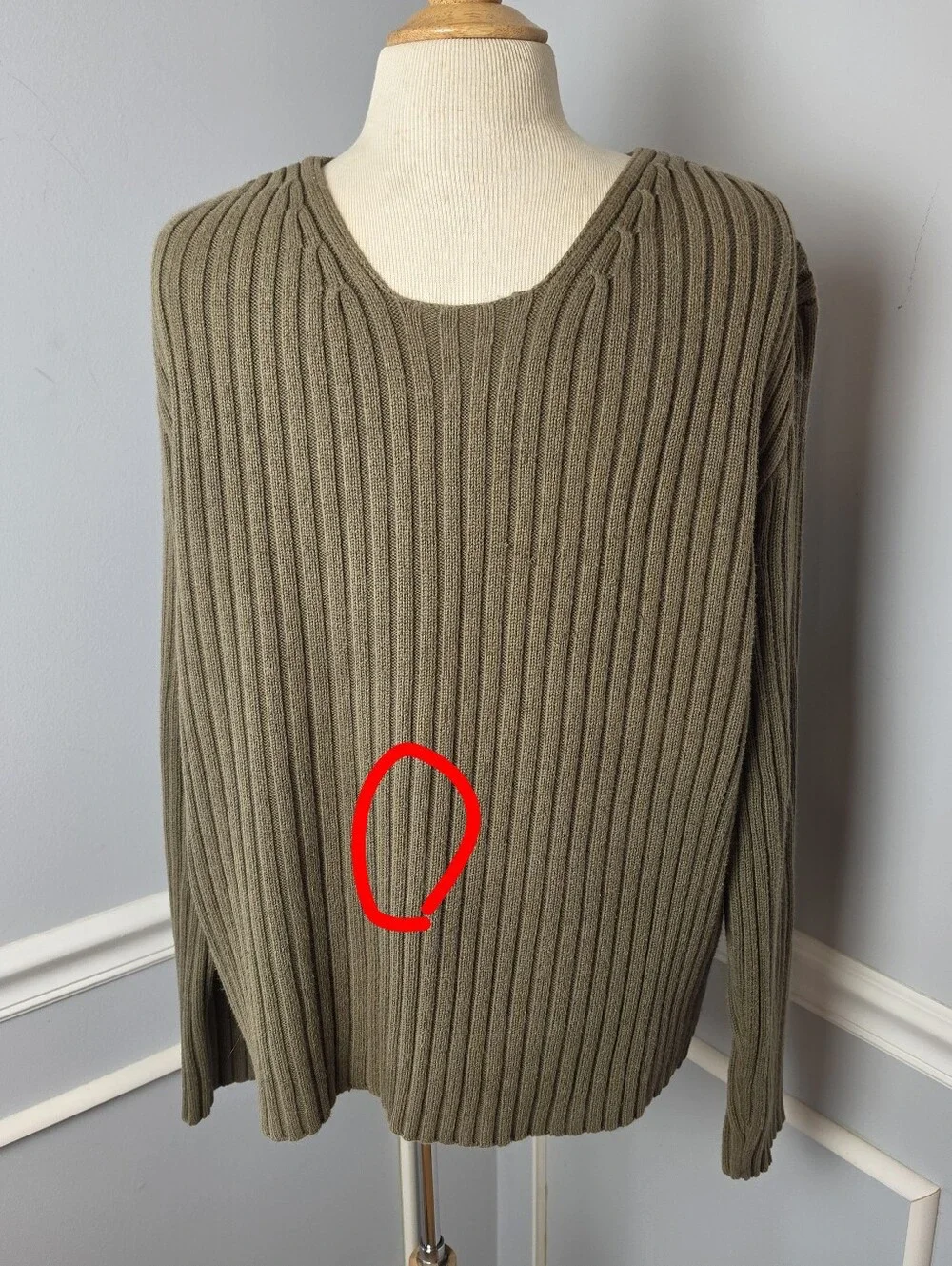 J.CREW Men's Olive Green V-Neck Cable Knit Chunky Preppy Y2K Casual Sweater L